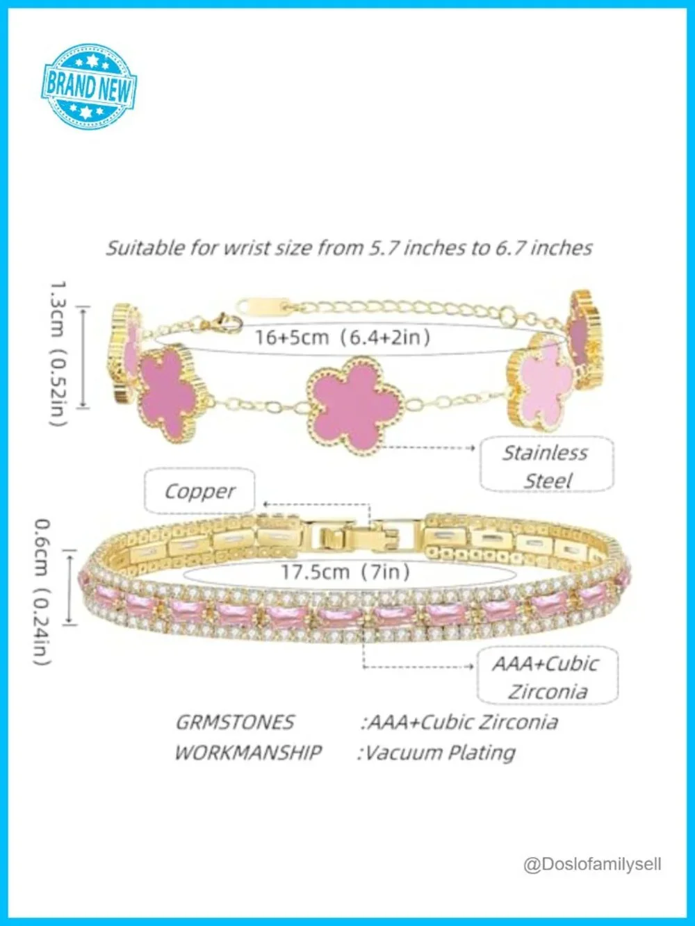2Pcs Stackable Bracelet Set Adjustable 18K Gold Plated Flower Cubic Zirconia